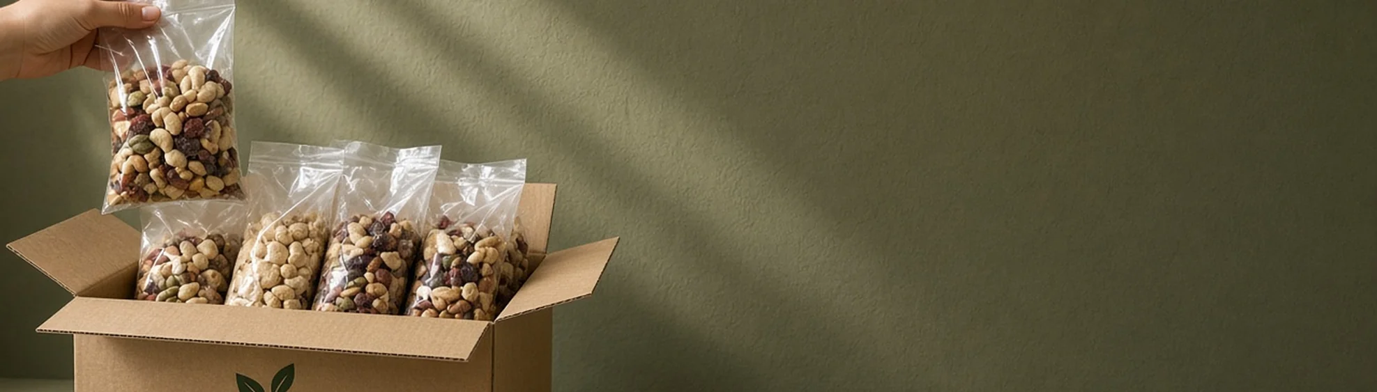 Productos naturales preparados en una caja para su envío
